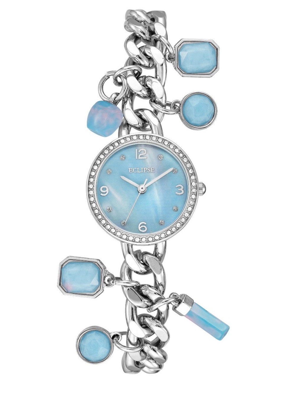 Eclipse Silver-Tone Bracelet Watch with Light Blue Charms